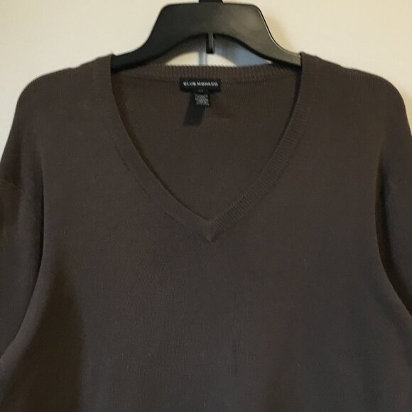 Club Monaco Long Brown Cotton Blend Knit V-Neck Sweater - Picture 5 of 14